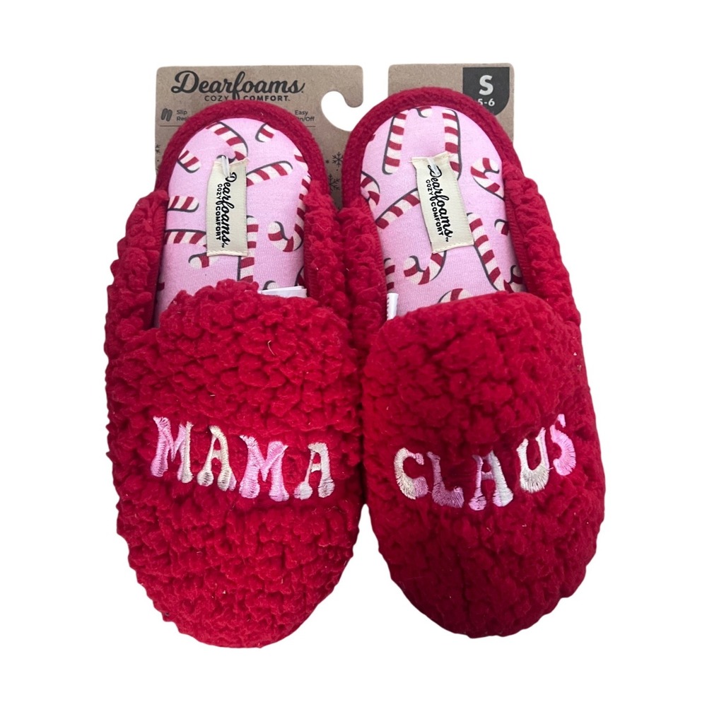 Dearfoams Mama Claus Slippers Women S Red Sherpa NWT